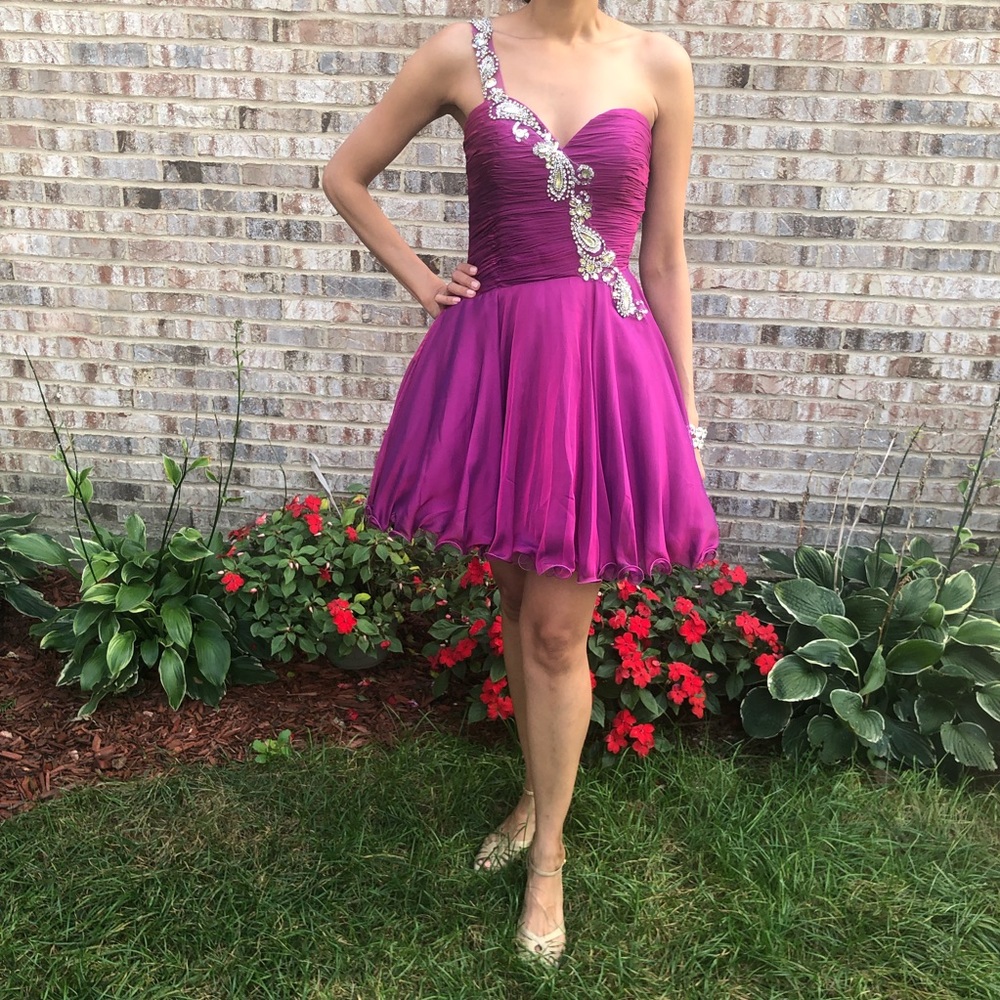 Purple and gemstone one shoulder cocktail new